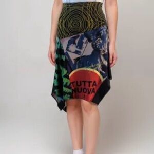 EUC Desigual Asymmetric Mixed Media Patchwork Skirt - Tiger & Graphic Print